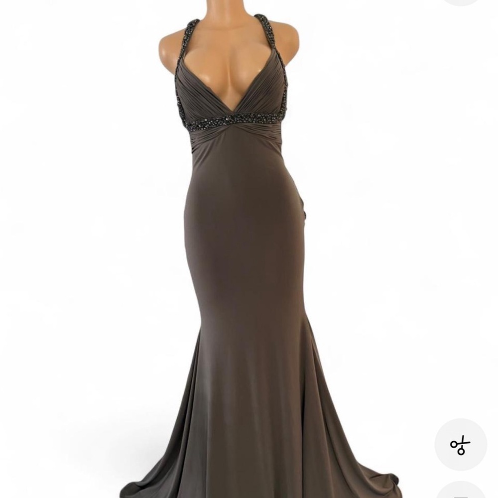 Jovani Beaded-Strap Brown Mermaid Maxi Skirt